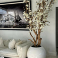 Weißer Magnolienbaum im glänzend weißen Kugeltopf, 76 cm